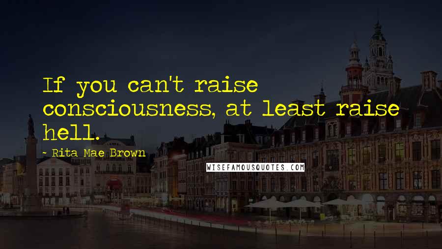 Rita Mae Brown Quotes: If you can't raise consciousness, at least raise hell.