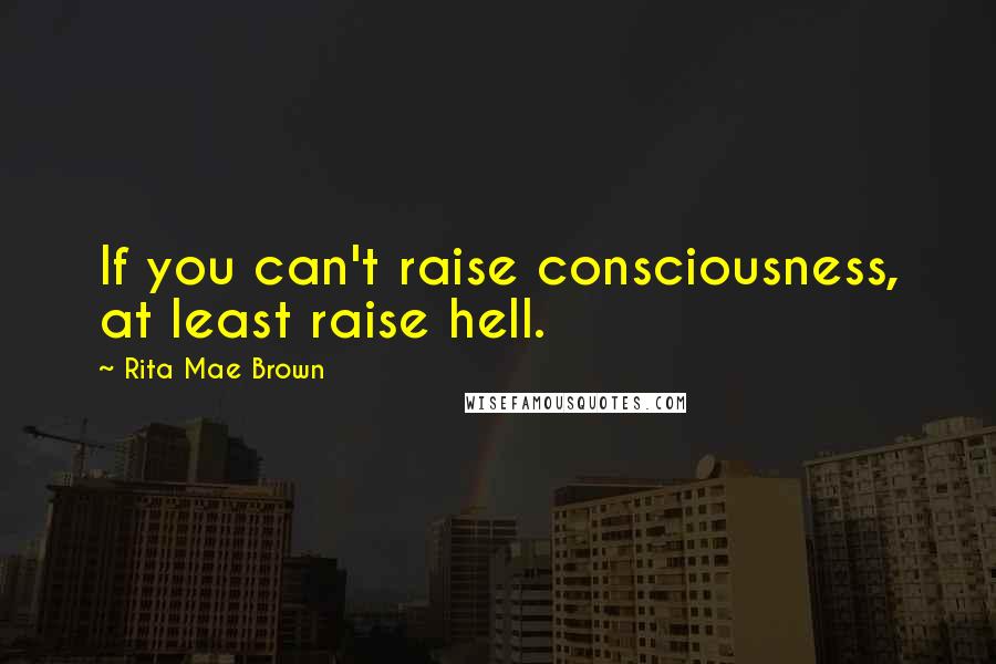 Rita Mae Brown Quotes: If you can't raise consciousness, at least raise hell.