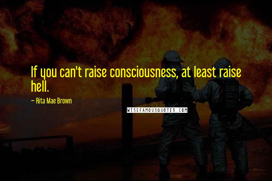 Rita Mae Brown Quotes: If you can't raise consciousness, at least raise hell.