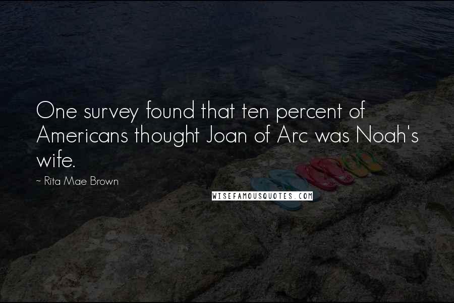 Rita Mae Brown Quotes: One survey found that ten percent of Americans thought Joan of Arc was Noah's wife.