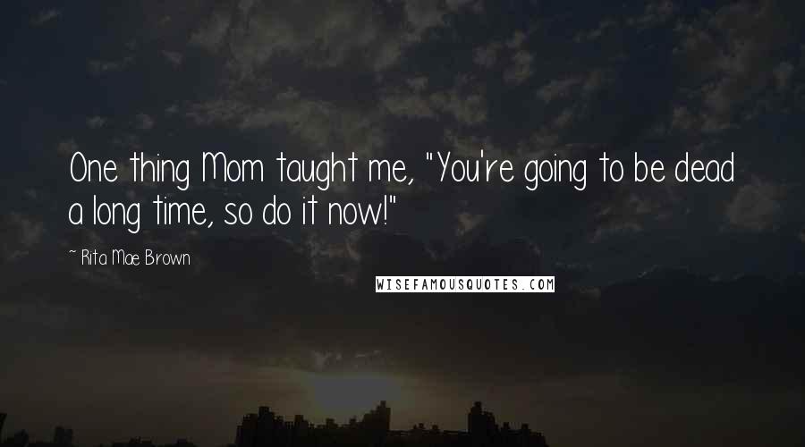 Rita Mae Brown Quotes: One thing Mom taught me, "You're going to be dead a long time, so do it now!"