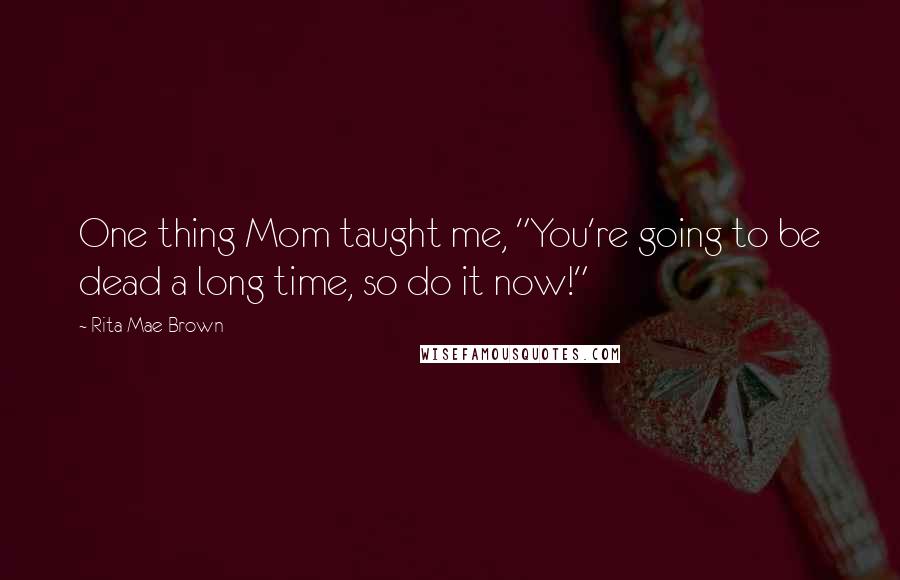 Rita Mae Brown Quotes: One thing Mom taught me, "You're going to be dead a long time, so do it now!"