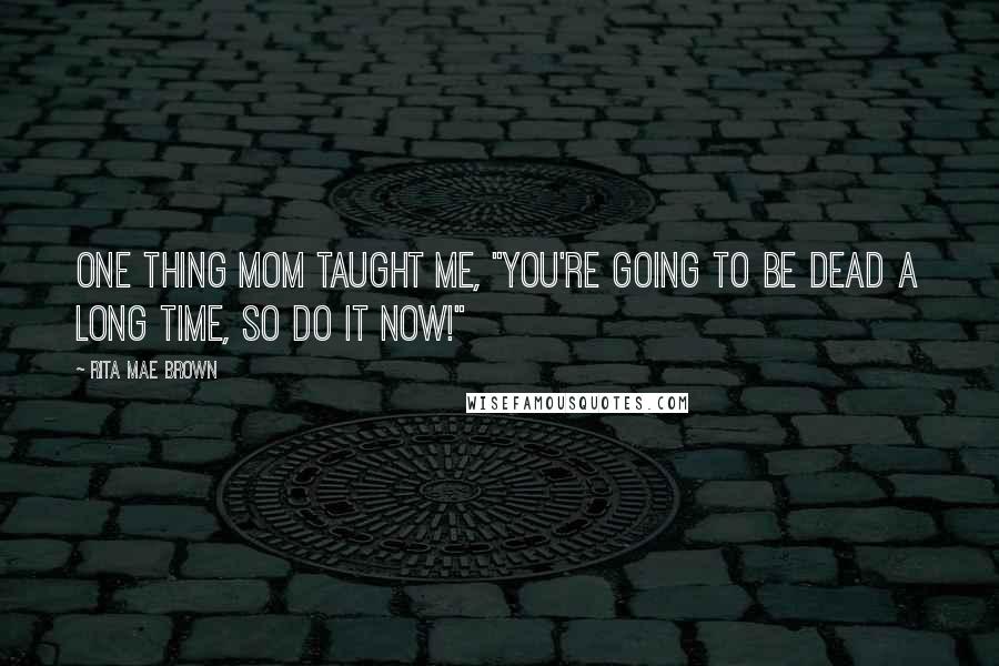 Rita Mae Brown Quotes: One thing Mom taught me, "You're going to be dead a long time, so do it now!"