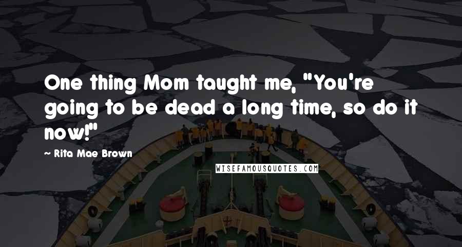 Rita Mae Brown Quotes: One thing Mom taught me, "You're going to be dead a long time, so do it now!"