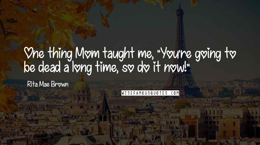 Rita Mae Brown Quotes: One thing Mom taught me, "You're going to be dead a long time, so do it now!"