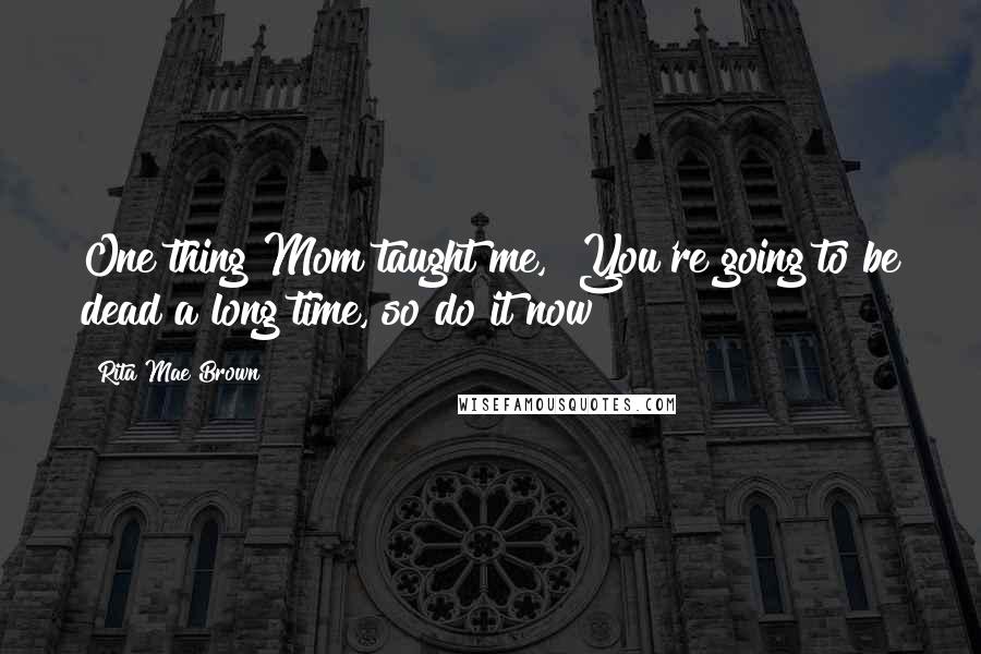 Rita Mae Brown Quotes: One thing Mom taught me, "You're going to be dead a long time, so do it now!"