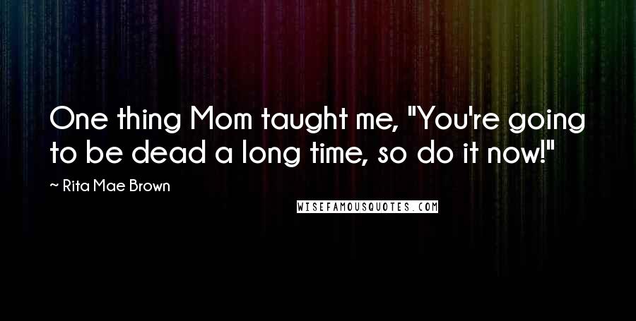 Rita Mae Brown Quotes: One thing Mom taught me, "You're going to be dead a long time, so do it now!"