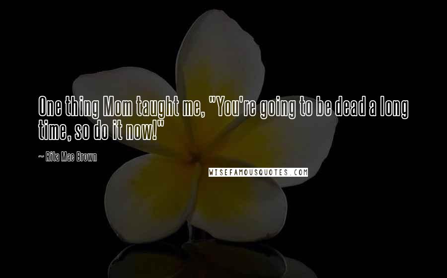 Rita Mae Brown Quotes: One thing Mom taught me, "You're going to be dead a long time, so do it now!"