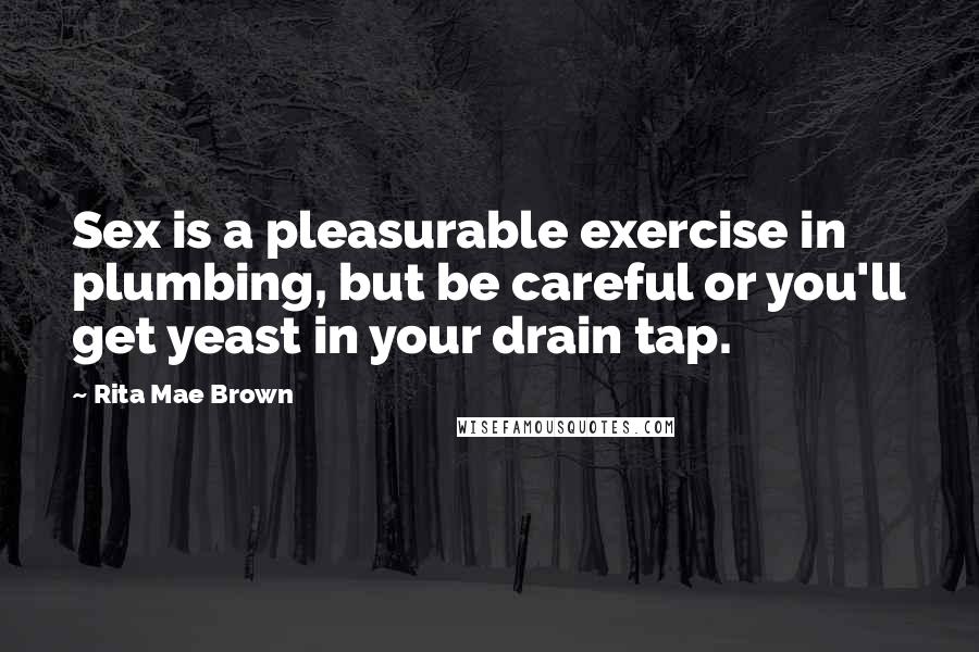 Rita Mae Brown Quotes: Sex is a pleasurable exercise in plumbing, but be careful or you'll get yeast in your drain tap.