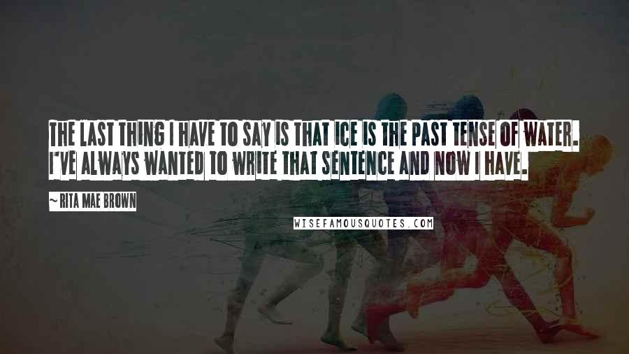 Rita Mae Brown Quotes: The last thing I have to say is that ice is the past tense of water. I've always wanted to write that sentence and now I have.