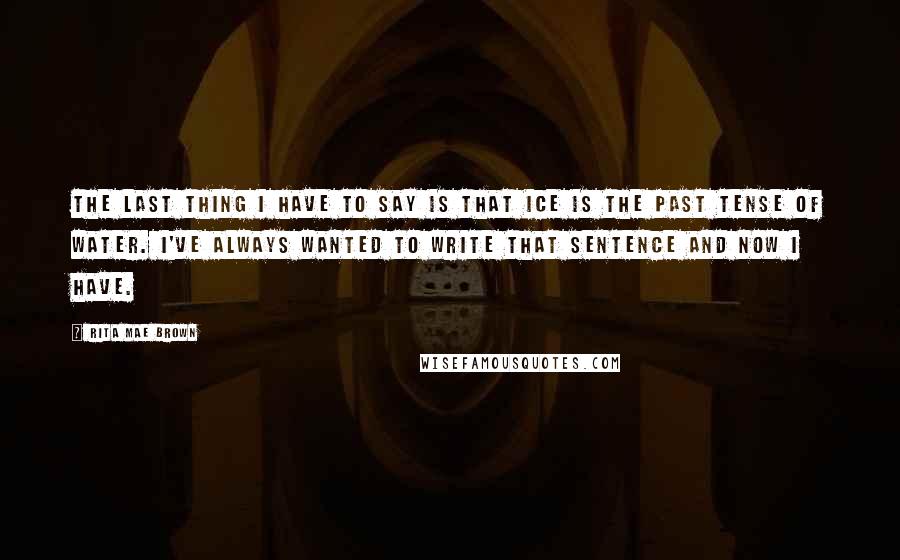 Rita Mae Brown Quotes: The last thing I have to say is that ice is the past tense of water. I've always wanted to write that sentence and now I have.