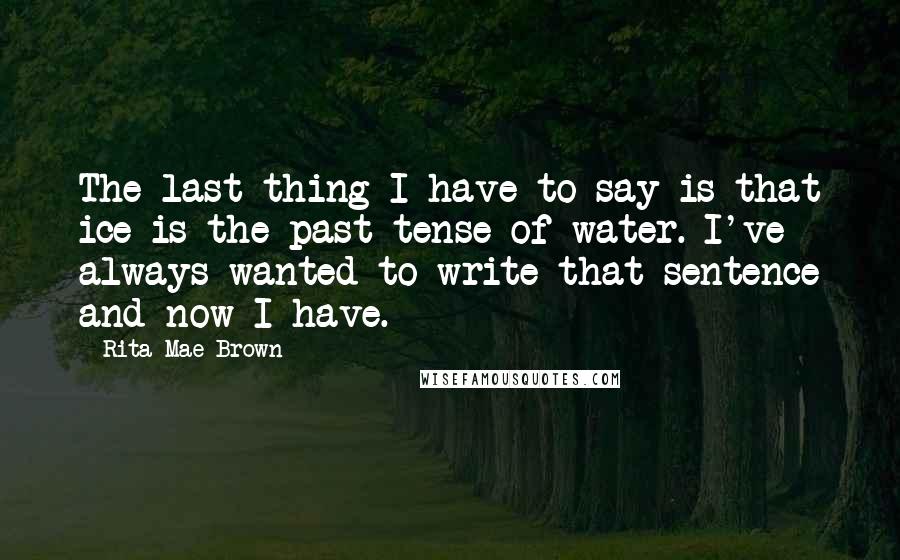 Rita Mae Brown Quotes: The last thing I have to say is that ice is the past tense of water. I've always wanted to write that sentence and now I have.