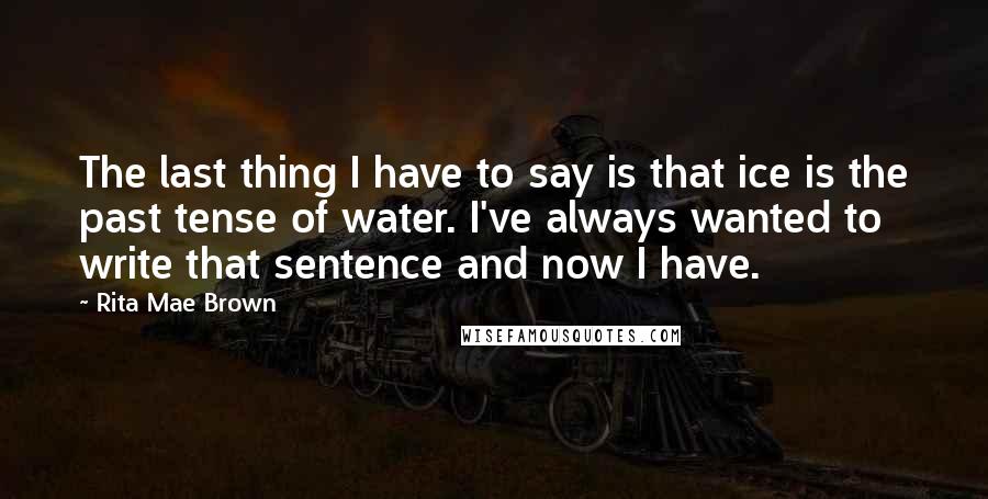 Rita Mae Brown Quotes: The last thing I have to say is that ice is the past tense of water. I've always wanted to write that sentence and now I have.