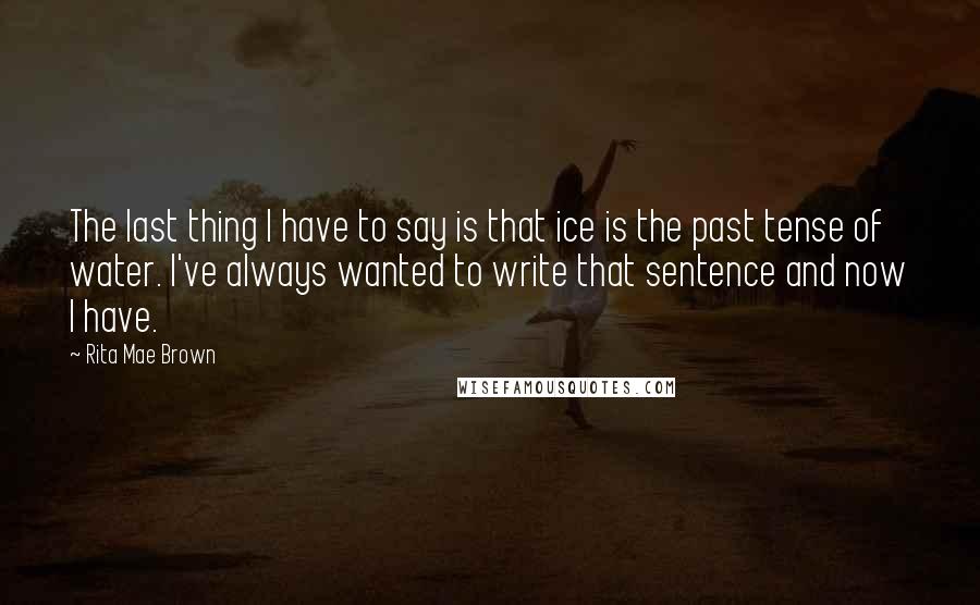 Rita Mae Brown Quotes: The last thing I have to say is that ice is the past tense of water. I've always wanted to write that sentence and now I have.