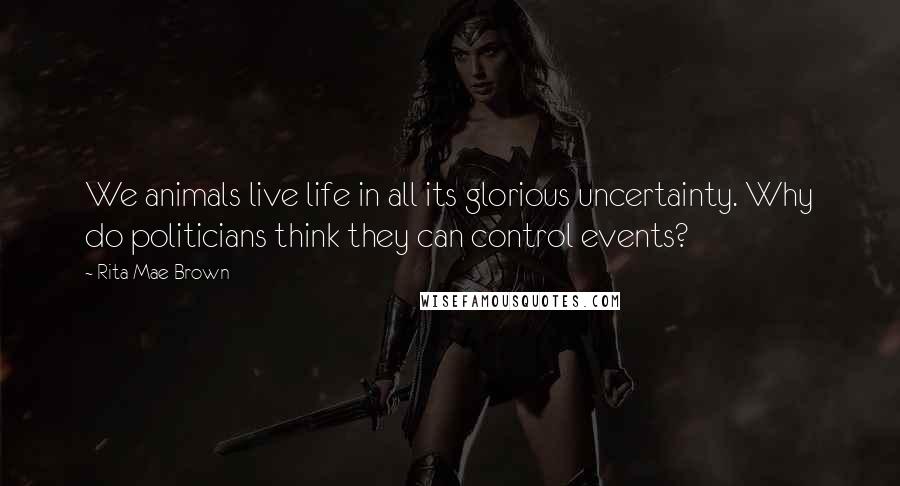 Rita Mae Brown Quotes: We animals live life in all its glorious uncertainty. Why do politicians think they can control events?