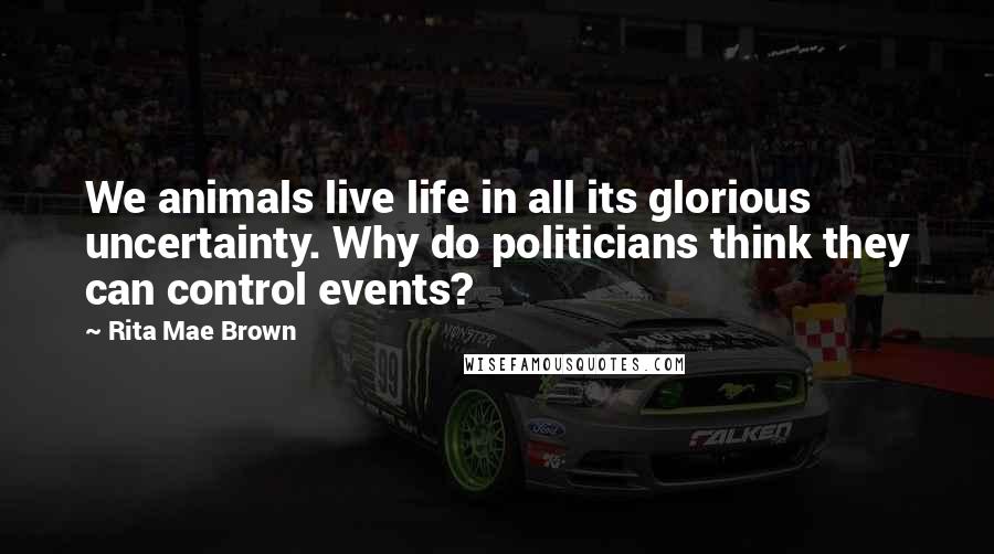 Rita Mae Brown Quotes: We animals live life in all its glorious uncertainty. Why do politicians think they can control events?