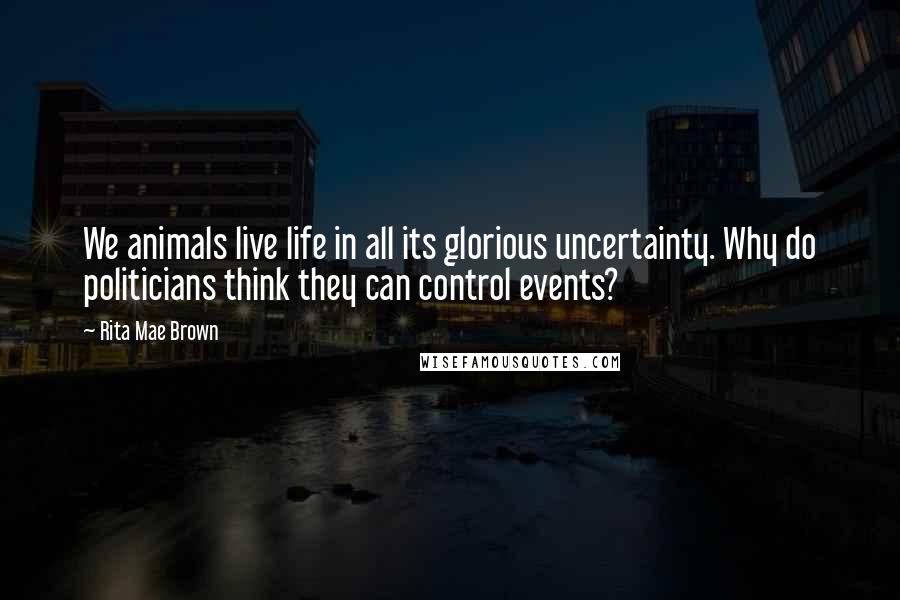 Rita Mae Brown Quotes: We animals live life in all its glorious uncertainty. Why do politicians think they can control events?