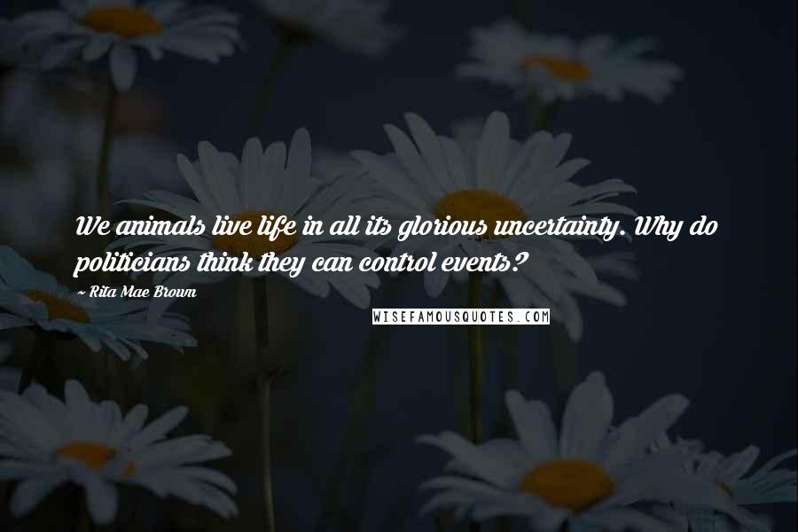 Rita Mae Brown Quotes: We animals live life in all its glorious uncertainty. Why do politicians think they can control events?