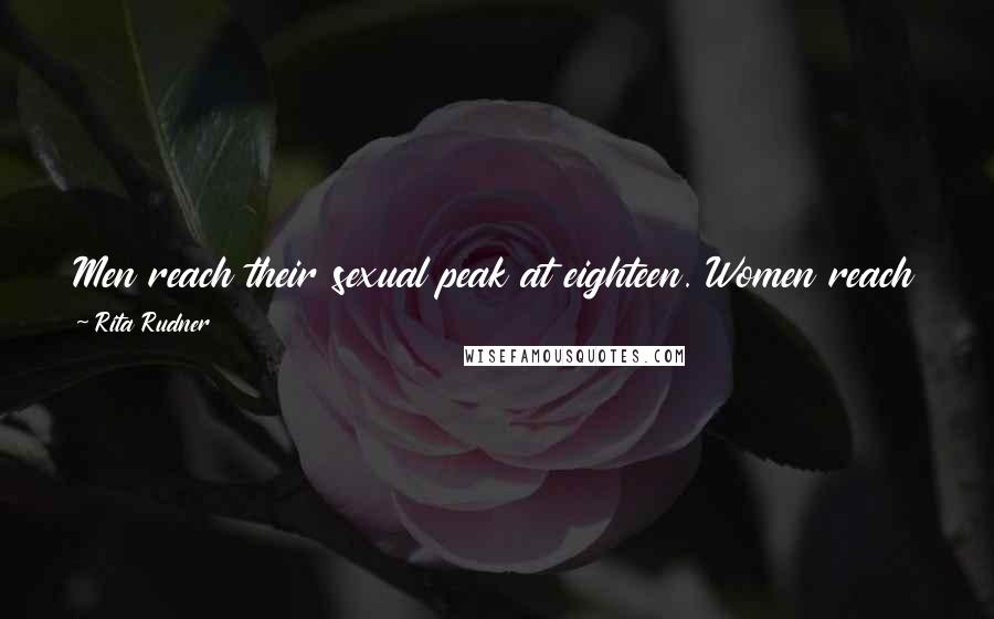 Rita Rudner Quotes: Men reach their sexual peak at eighteen. Women reach theirs at thirty-five. Do you get the feeling that God is playing a practical joke?