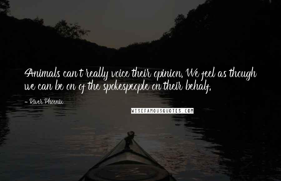 River Phoenix Quotes: Animals can't really voice their opinion. We feel as though we can be on of the spokespeople on their behalf.