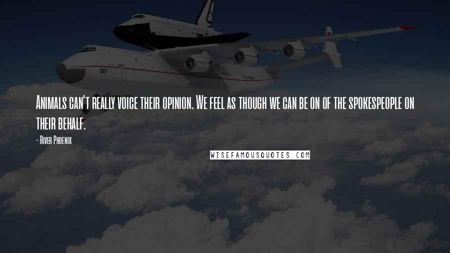 River Phoenix Quotes: Animals can't really voice their opinion. We feel as though we can be on of the spokespeople on their behalf.
