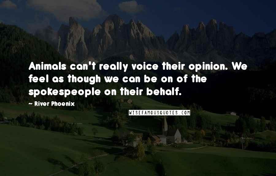 River Phoenix Quotes: Animals can't really voice their opinion. We feel as though we can be on of the spokespeople on their behalf.