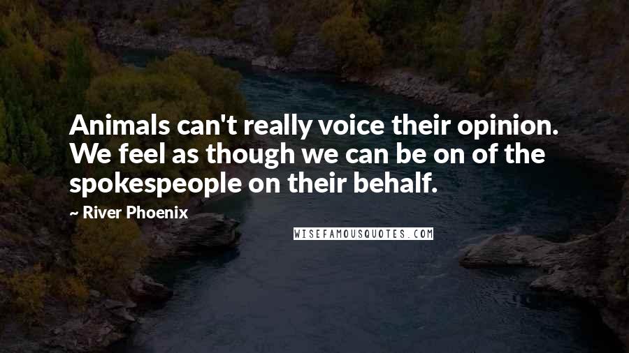 River Phoenix Quotes: Animals can't really voice their opinion. We feel as though we can be on of the spokespeople on their behalf.