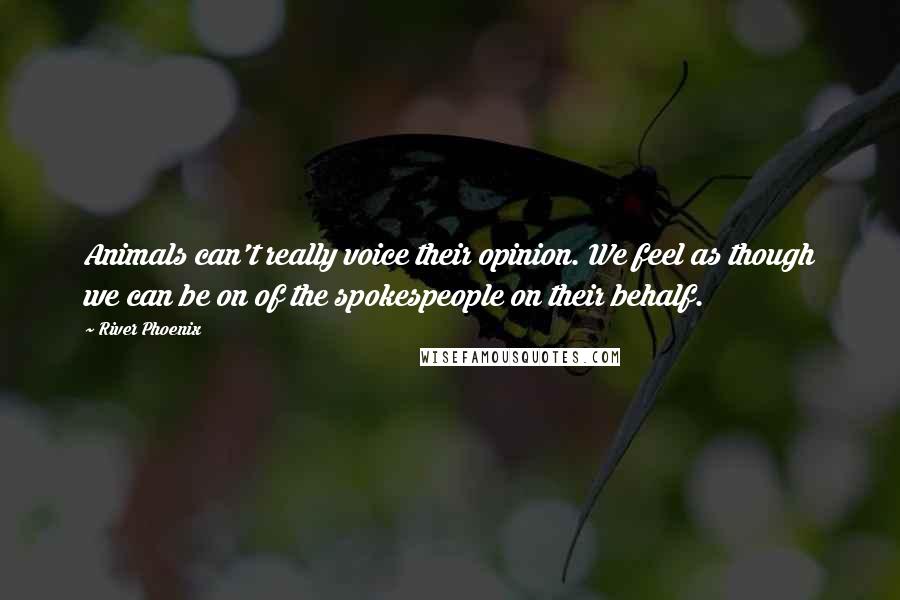 River Phoenix Quotes: Animals can't really voice their opinion. We feel as though we can be on of the spokespeople on their behalf.