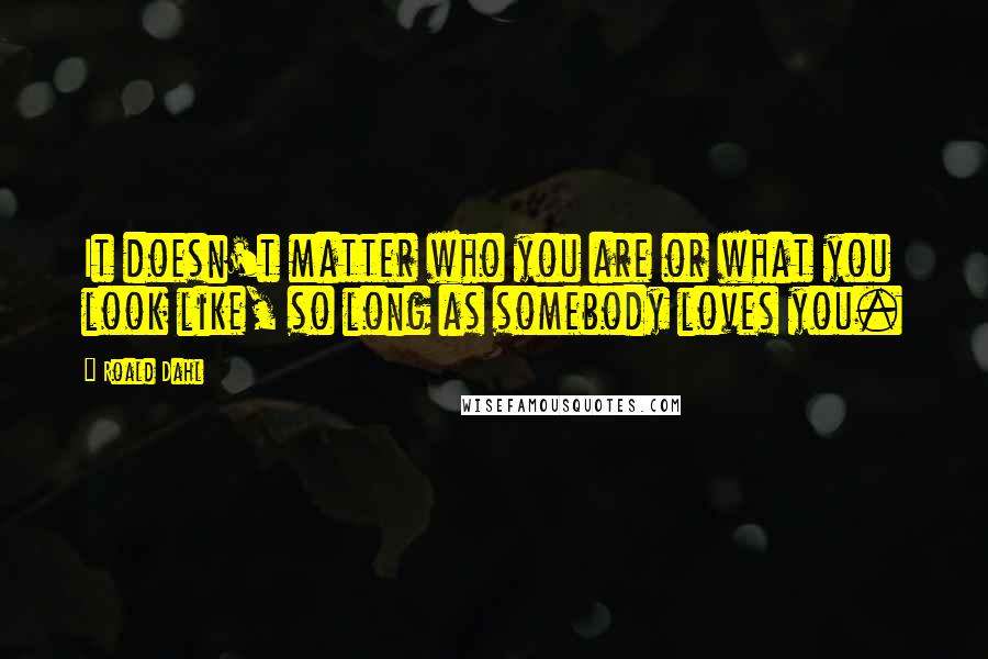 Roald Dahl Quotes: It doesn't matter who you are or what you look like, so long as somebody loves you.