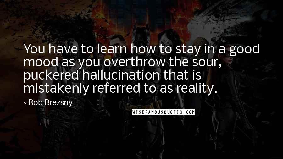 Rob Brezsny Quotes: You have to learn how to stay in a good mood as you overthrow the sour, puckered hallucination that is mistakenly referred to as reality.