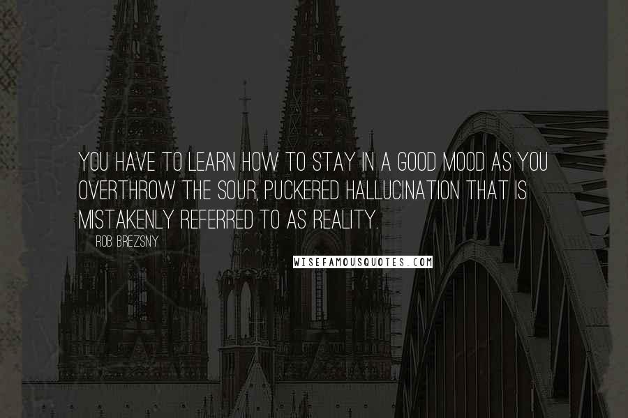 Rob Brezsny Quotes: You have to learn how to stay in a good mood as you overthrow the sour, puckered hallucination that is mistakenly referred to as reality.