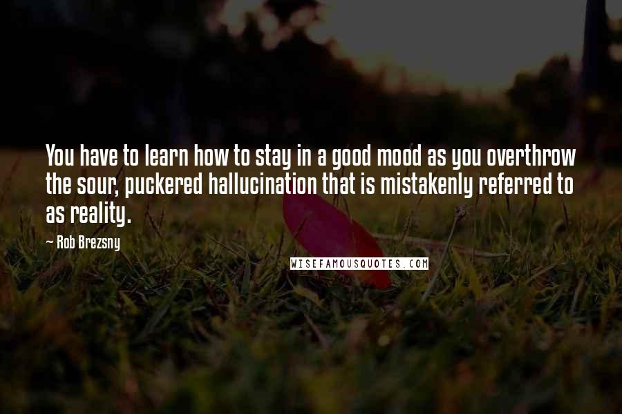 Rob Brezsny Quotes: You have to learn how to stay in a good mood as you overthrow the sour, puckered hallucination that is mistakenly referred to as reality.