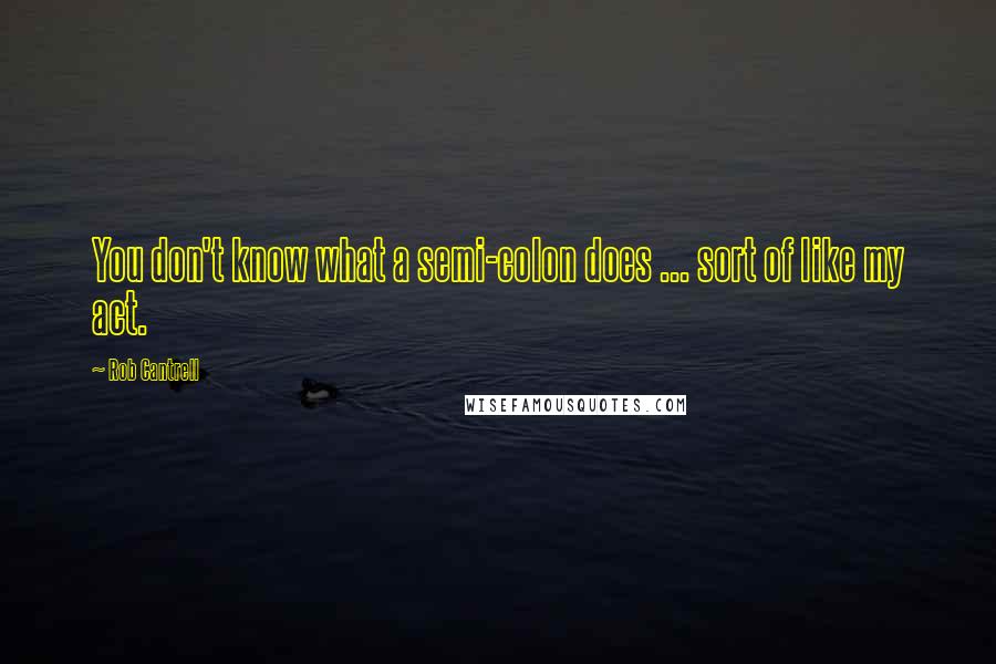 Rob Cantrell Quotes: You don't know what a semi-colon does ... sort of like my act.