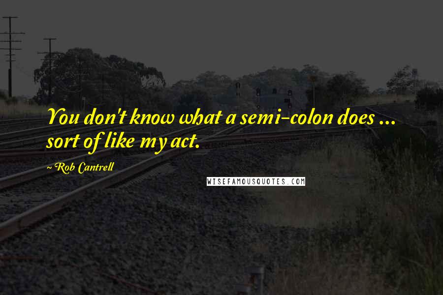 Rob Cantrell Quotes: You don't know what a semi-colon does ... sort of like my act.