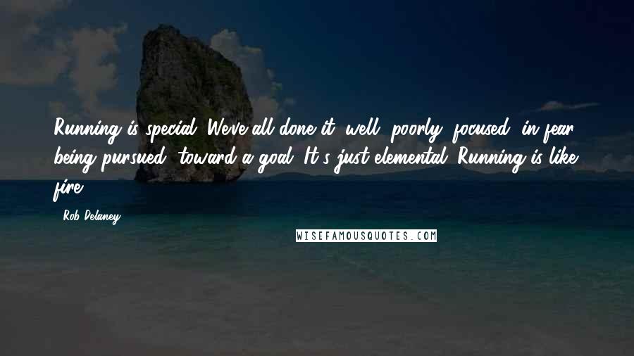 Rob Delaney Quotes: Running is special. We've all done it: well, poorly, focused, in fear, being pursued, toward a goal. It's just elemental. Running is like fire.