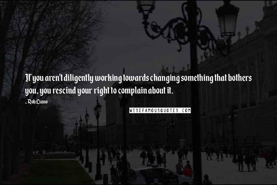 Rob Liano Quotes: If you aren't diligently working towards changing something that bothers you, you rescind your right to complain about it.