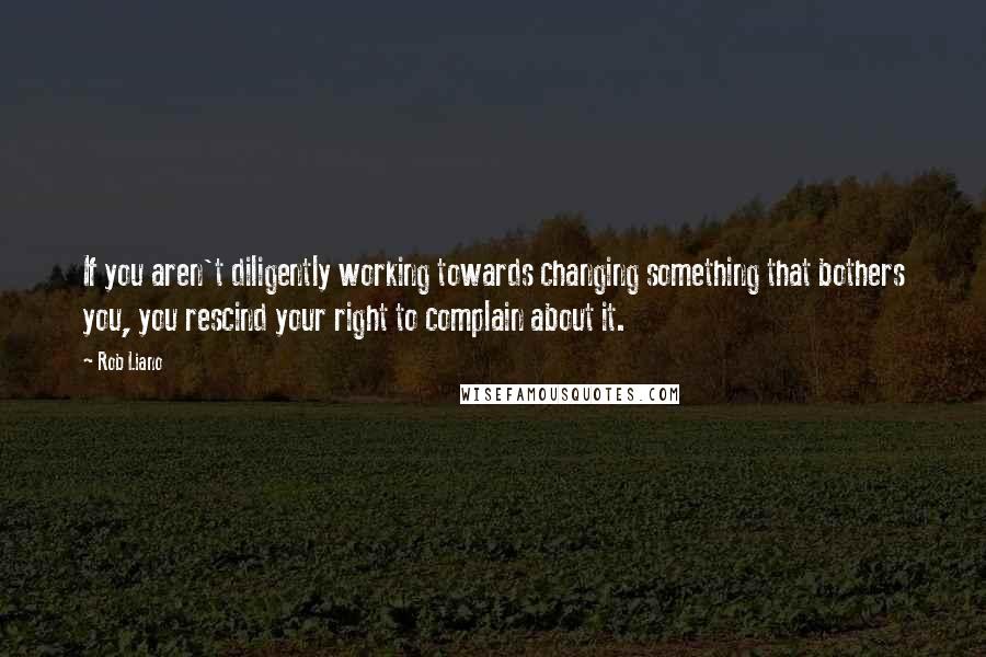 Rob Liano Quotes: If you aren't diligently working towards changing something that bothers you, you rescind your right to complain about it.