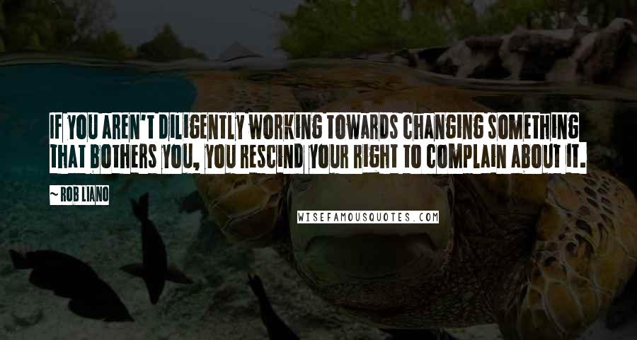 Rob Liano Quotes: If you aren't diligently working towards changing something that bothers you, you rescind your right to complain about it.