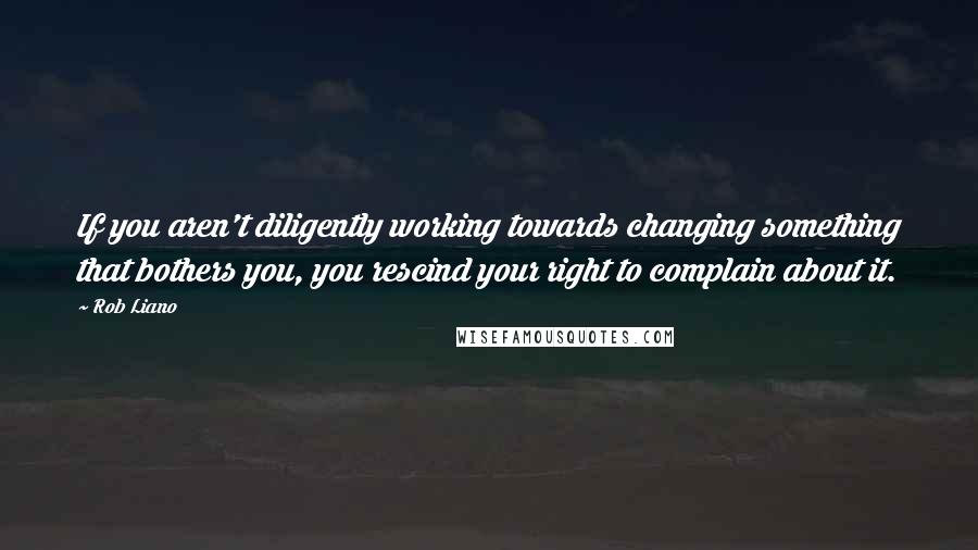 Rob Liano Quotes: If you aren't diligently working towards changing something that bothers you, you rescind your right to complain about it.