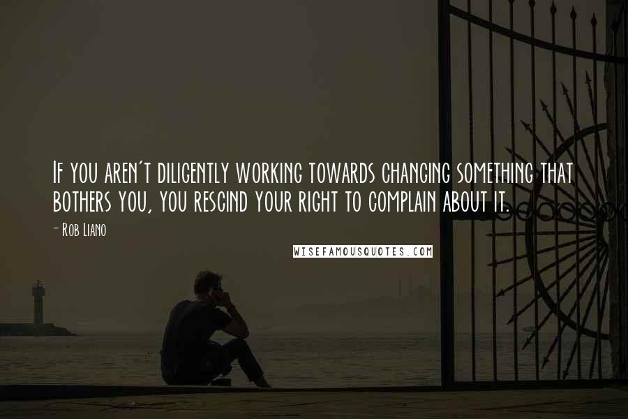 Rob Liano Quotes: If you aren't diligently working towards changing something that bothers you, you rescind your right to complain about it.