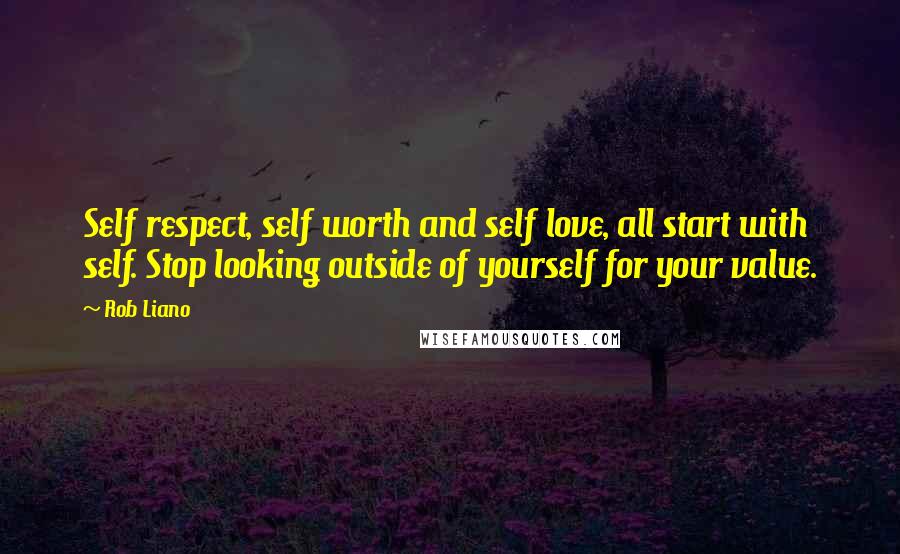 Rob Liano Quotes: Self respect, self worth and self love, all start with self. Stop looking outside of yourself for your value.