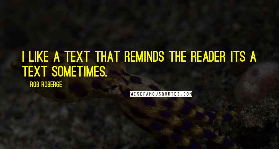 Rob Roberge Quotes: I like a text that reminds the reader its a text sometimes.