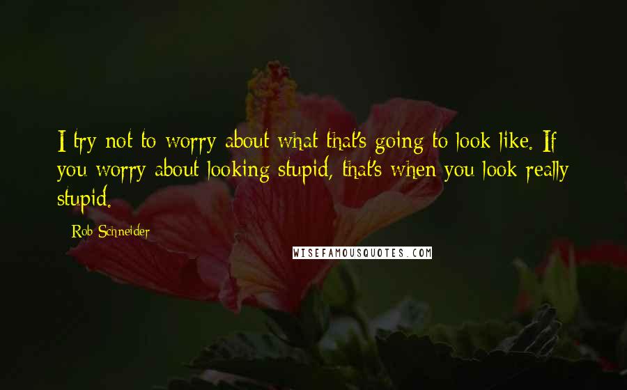 Rob Schneider Quotes: I try not to worry about what that's going to look like. If you worry about looking stupid, that's when you look really stupid.