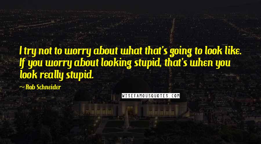 Rob Schneider Quotes: I try not to worry about what that's going to look like. If you worry about looking stupid, that's when you look really stupid.