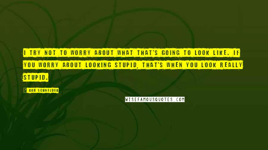 Rob Schneider Quotes: I try not to worry about what that's going to look like. If you worry about looking stupid, that's when you look really stupid.