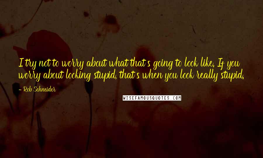 Rob Schneider Quotes: I try not to worry about what that's going to look like. If you worry about looking stupid, that's when you look really stupid.
