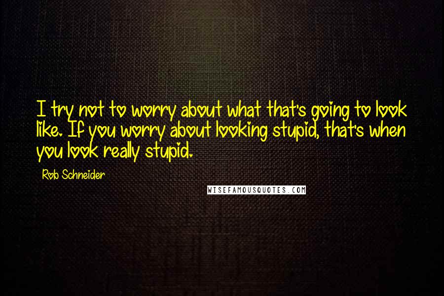 Rob Schneider Quotes: I try not to worry about what that's going to look like. If you worry about looking stupid, that's when you look really stupid.