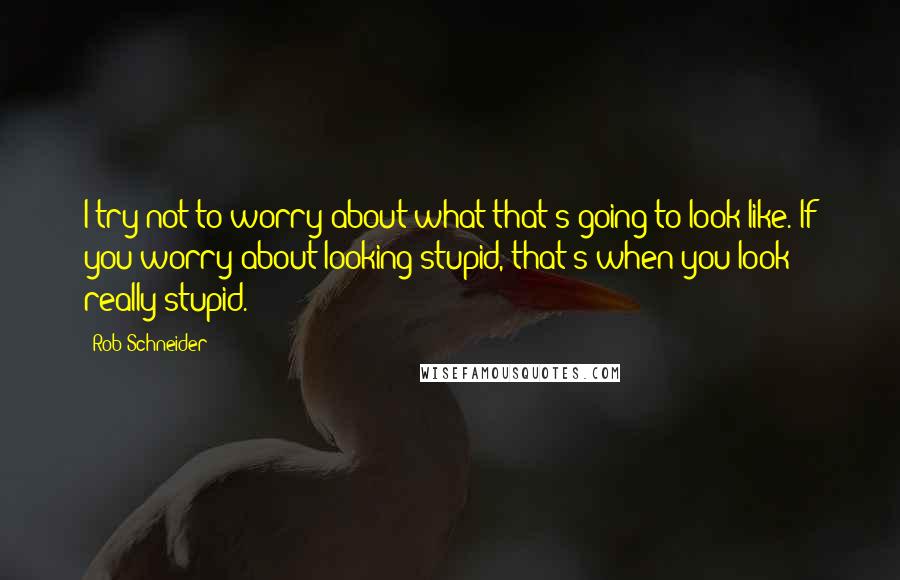 Rob Schneider Quotes: I try not to worry about what that's going to look like. If you worry about looking stupid, that's when you look really stupid.