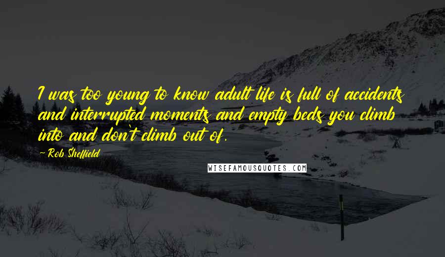 Rob Sheffield Quotes: I was too young to know adult life is full of accidents and interrupted moments and empty beds you climb into and don't climb out of.