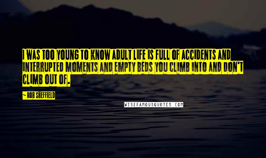 Rob Sheffield Quotes: I was too young to know adult life is full of accidents and interrupted moments and empty beds you climb into and don't climb out of.